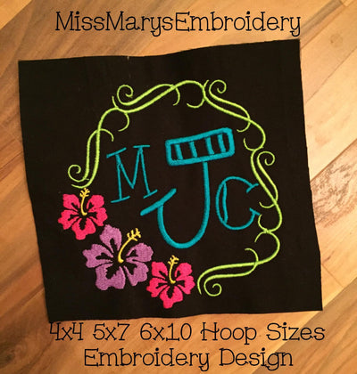 Hibiscus Flower Monogram Frame 2 Embroidery/Applique MissMarysEmbroidery 