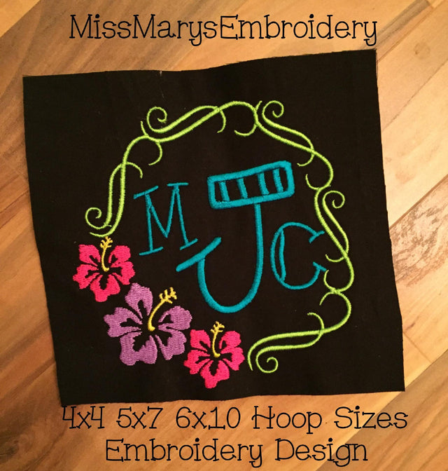 Hibiscus Flower Monogram Frame 2 Embroidery/Applique MissMarysEmbroidery 