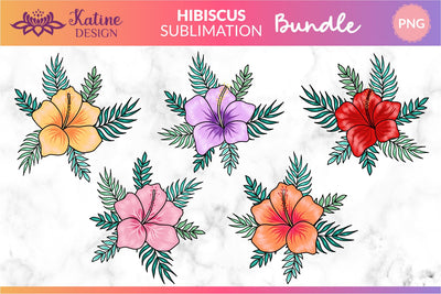 Hibiscus Flower Png Bundle Summer Sublimation Designs. Tropical floral hawaii clipart for crafting and sublimation printing Sublimation KatineDesign 