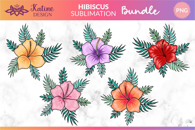 Hibiscus Flower Png Bundle Summer Sublimation Designs. Tropical floral hawaii clipart for crafting and sublimation printing Sublimation KatineDesign 