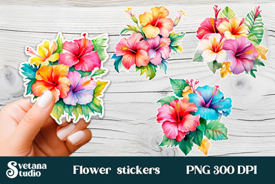 Hibiscus flower stickers printable | Tropical flower sticker Sublimation Svetana Studio 