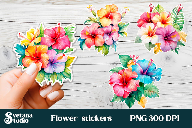 Hibiscus flower stickers printable | Tropical flower sticker Sublimation Svetana Studio 