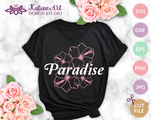 Hibiscus flower svg cut file, tropical floral clipart SVG KatineArt 