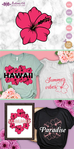 Hibiscus flower svg cut file, tropical floral clipart SVG KatineArt 
