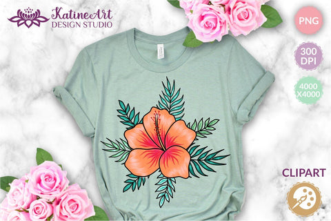 Hibiscus flower tropical floral hawaii clipart sublimation. Sublimation KatineArt 