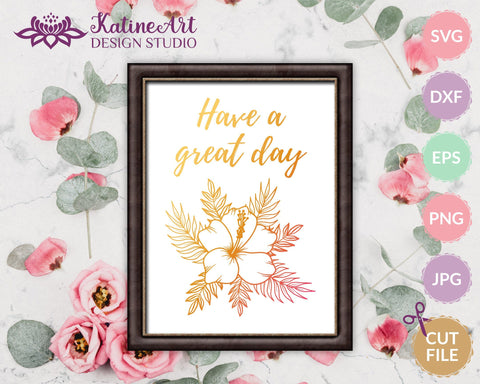 Hibiscus flower with palm tree leaves svg cut file, tropical floral clipart SVG KatineArt 