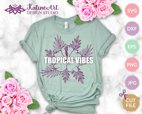 Hibiscus flower with palm tree leaves svg cut file, tropical floral clipart SVG KatineArt 