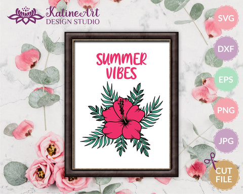 Hibiscus flower with palm tree leaves svg cut file, tropical floral clipart SVG KatineArt 