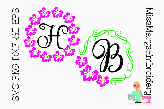 Hibiscus Monogram Frames SVG MissMarysEmbroidery 