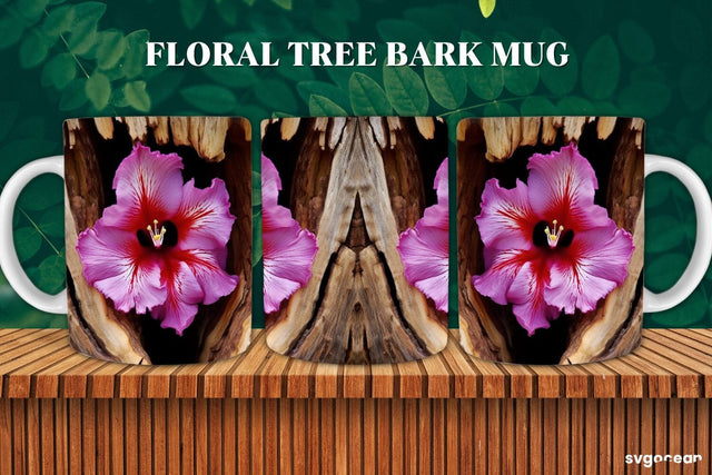 Hibiscus on Bark Mug Wrap | 11 oz | Sublimation Sublimation SvgOcean 