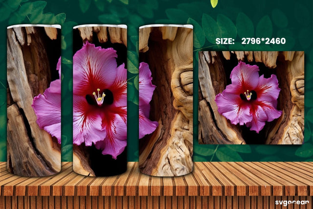 Hibiscus on Bark Tumbler Wrap | 20 Oz | Sublimation Sublimation SvgOcean 