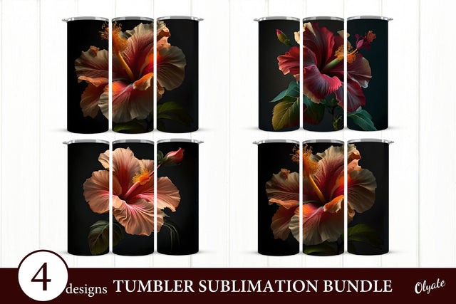 Hibiscus Tumbler Bundle. Flower Tumbler Sublimation Wrap Sublimation Olga Terlyanskaya 