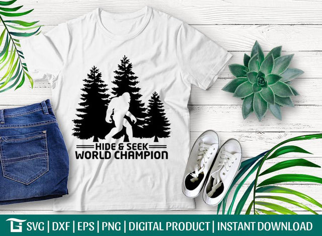 Hide & Seek World Champion Svg Cut File, Bigfoot Tree Svg, Bigfoot Svg, Funny Sasquatch Gift Svg, Tshirt Design, SVG ETC Craft 