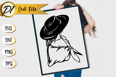 Hiding Woman&Hat Drawing SVG Line Art. Mysterious woman Print File SVG Evgenyia Guschina 
