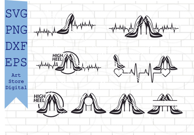 High Heel Heartbeat SVG, Womens Shoes SVG, Stiletto Heels Svg, Png, Dxf, Eps Cut Files SVG Artstoredigital 