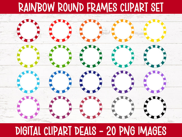 High-Quality Round Frames Clipart Set | 20 Rainbow Colors | DIY, Crafting, Teachers, Parents Sublimation Digital Clipart Deals 