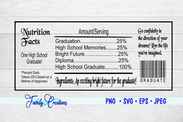 High School Graduate Nutrition Label SVG Family Creations 