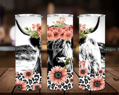 Highland Bull Cow Digital File Tumbler Design, Highland Bull Wrap 20oz Straight Digital File Download Tumbler wrap designs Sublimation ToriDesigns 