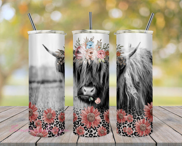Highland Bull Cow Wrap For 20 Or 30 Ounce Skinny Straight Tumbler High Quality Digital Design For Sublimation Or Waterslide Sublimation TrendingDesign 