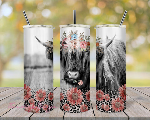 Highland Bull Cow Wrap For 20 Or 30 Ounce Skinny Straight Tumbler High Quality Digital Design For Sublimation Or Waterslide Sublimation TrendingDesign 