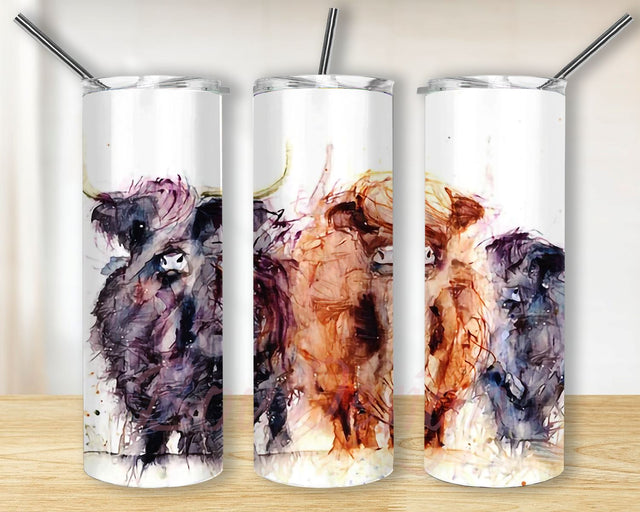 Highland Cattle Watercolor Tumbler PNG 20oz Tumbler Sublimation Design PNG for Straight Tumbler PNG File, Digital Download, Watercolor Floral Highland Cow Sublimation BouDesign 