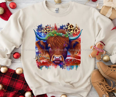 Highland Cow 4th Of July Png Sublimation Design Download for Shirts, Cow Bandana American Flag Png, Leopard png Sublimation ToriDesigns 