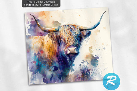 Highland Cow Alcohol Ink 20 oz / 30 oz Skinny Tumbler Sublimation Regulrcrative 