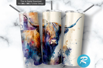 Highland Cow Alcohol Ink 20 oz / 30 oz Skinny Tumbler Sublimation Regulrcrative 