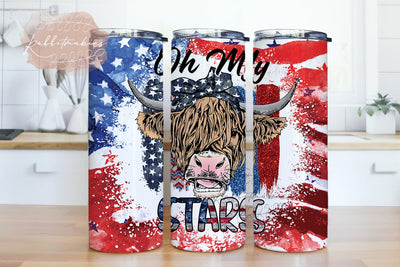 Highland Cow America Flag 4th Of July 20 oz Skinny Wrap Sublimation Straight/Tapered PNG, National Day Tumbler PNG Sublimation Rabbitmakies 