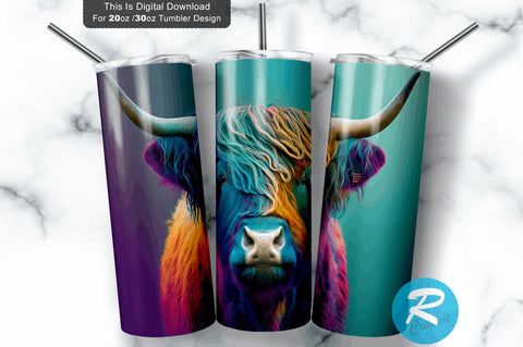 Highland Cow Colorful 20 oz / 30 oz Skinny Tumbler Sublimation Regulrcrative 
