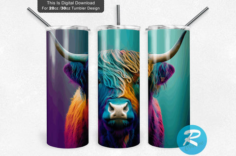 Highland Cow Colorful 20 oz / 30 oz Skinny Tumbler Sublimation Regulrcrative 