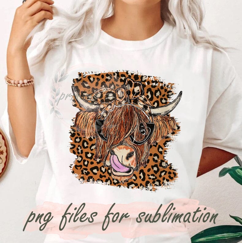 Highland Cow Design Png, Western Cow Png, Leopard Print Png, Country Highland Cow Headband Png, Sublimation Designs, Instant Download Sublimation PrintingLife 