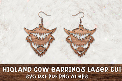 Highland Cow Earring SVG. Earrings Jewelry laser Cut File. SVG Samaha Design 