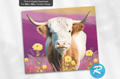 Highland Cow Flax Flower 20 oz / 30 oz Skinny Tumbler Sublimation Regulrcrative 