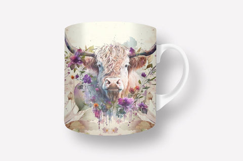 Highland Cow Flower 11, 12 & 15 Oz Mug Sublimation Sublimation Regulrcrative 