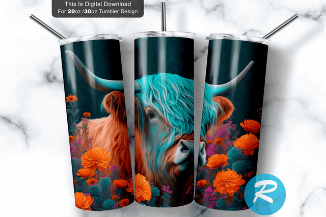 Highland Cow Flowers 20 oz / 30 oz Skinny Tumbler Sublimation Regulrcrative 