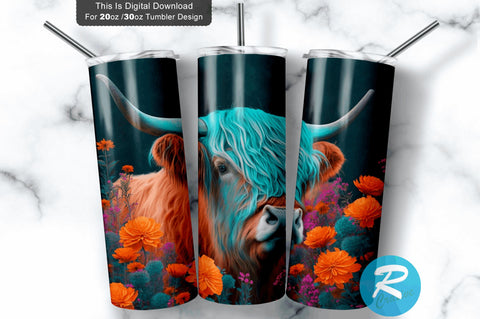 Highland Cow Flowers 20 oz / 30 oz Skinny Tumbler Sublimation Regulrcrative 