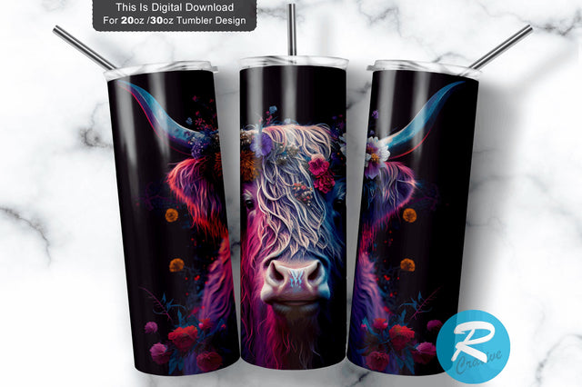 Highland Cow Flowers 20 oz / 30 oz Skinny Tumbler Sublimation Regulrcrative 