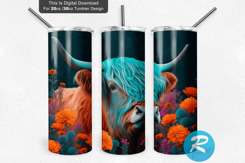 Highland Cow Flowers 20 oz / 30 oz Skinny Tumbler Sublimation Regulrcrative 