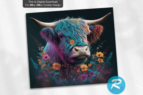 Highland Cow Flowers Wild 20 oz / 30 oz Skinny Tumbler Sublimation Regulrcrative 