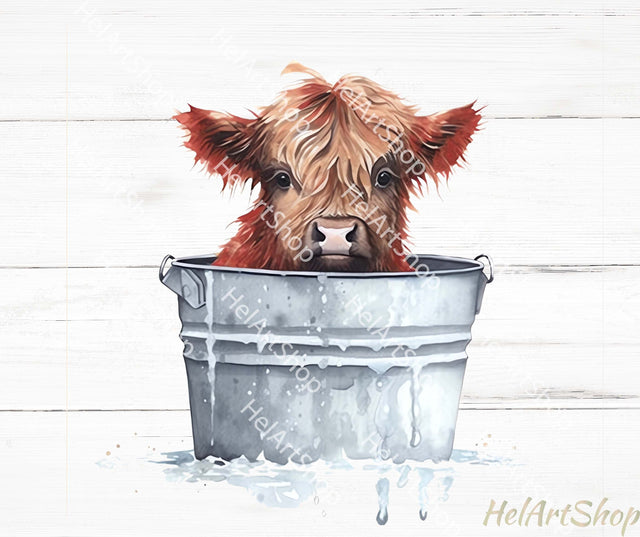 Highland Cow In a bucket Png, Sublimation Png Sublimation _HelArtShop_ 