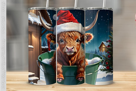 Highland cow in Bucket tumbler wrap Sublimation Luvleigh Digitals 