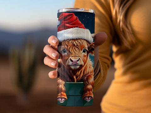 Highland cow in Bucket tumbler wrap Sublimation Luvleigh Digitals 