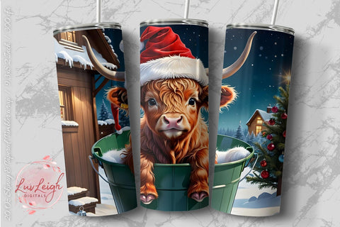 Highland cow in Bucket tumbler wrap Sublimation Luvleigh Digitals 