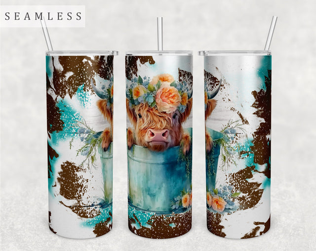 Highland Cow In The Bucket Tumbler Wrap, 20 Oz Skinny Tumbler Sublimation Design, Seamless Heifer In The Bucket Tumbler PNG Sublimation HappyDesignStudio 