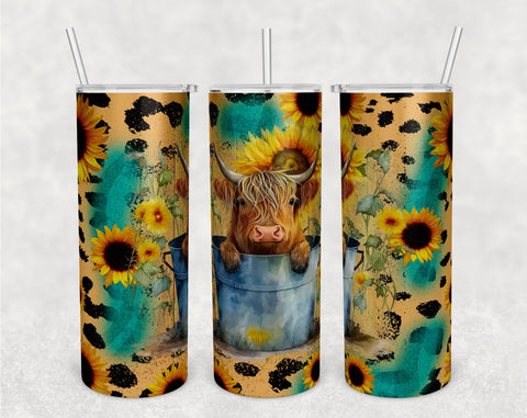 Highland Cow In The Bucket Tumbler Wraps Bundle, 20 Oz Skinny Tumbler Funny Highland Cow Sublimation Designs, Seamless Heifer PNG, 5 Designs Sublimation HappyDesignStudio 