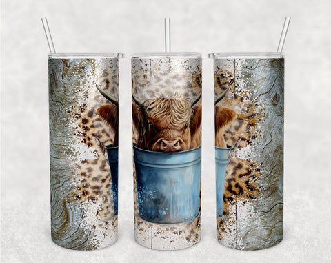 Highland Cow In The Bucket Tumbler Wraps Bundle, 20 Oz Skinny Tumbler Funny Highland Cow Sublimation Designs, Seamless Heifer PNG, 5 Designs Sublimation HappyDesignStudio 