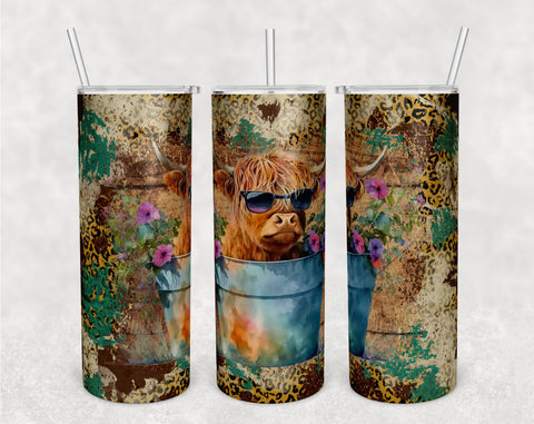 Highland Cow In The Bucket Tumbler Wraps Bundle, 20 Oz Skinny Tumbler Funny Highland Cow Sublimation Designs, Seamless Heifer PNG, 5 Designs Sublimation HappyDesignStudio 