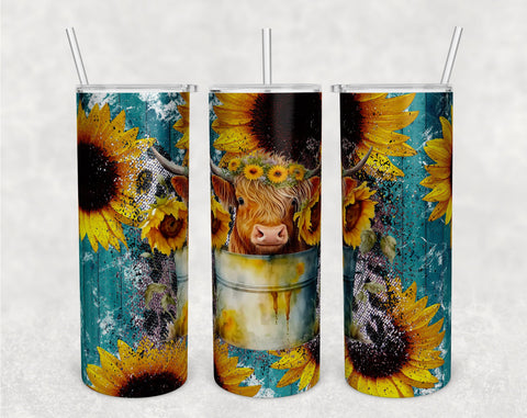 Highland Cow In The Bucket Tumbler Wraps Bundle, 20 Oz Skinny Tumbler Funny Highland Cow Sublimation Designs, Seamless Heifer PNG, 5 Designs Sublimation HappyDesignStudio 