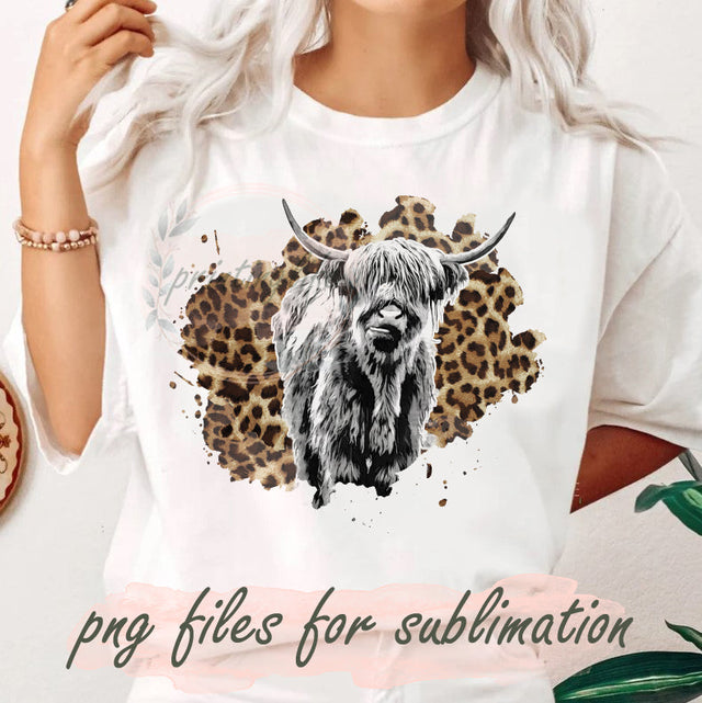 Highland Cow Leopard Png, Western Highland Cow Design Png, Western Country Png, Cow Png, Western Digital Png, Instant Download Sublimation PrintingLife 